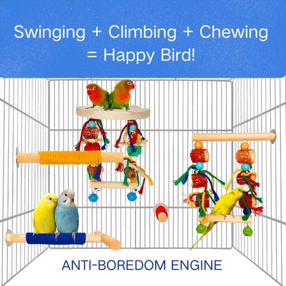 Bird Perches,Natural Wood Birds Stand Branch with Chew Toys,Parakeet Parrot Perch for Cage, Bird Cage Chew Toy & Hanging Toy for Cockatiels Lovebirds Budgies