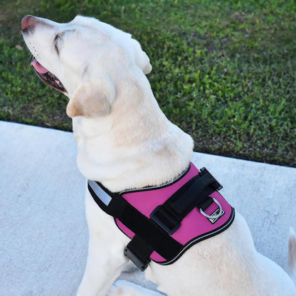 Dogline Dog Harness, Reflective No-Pull Adjustable Vest with Handle for Walking, Training, Breathable, No - Choke Harness for Small, Medium or Large Dogs Room for Patches Girth 22"-28" in Pink