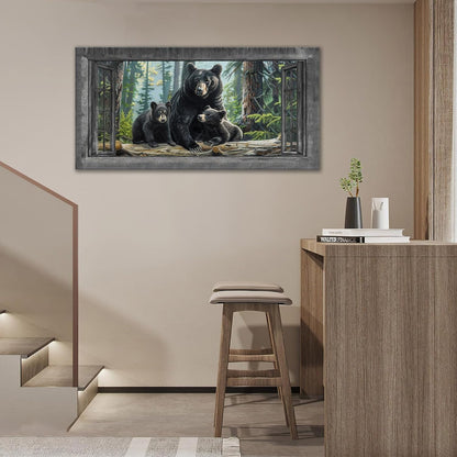 Large Wall Art Black Bear Canvas Cabin Living Room Pictures Prints Forest Oversize Wall Decor Animal Painting Artwork for Bedroom Dining Office Home 60"x30"