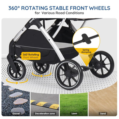 T5 Luxury Pet Stroller for Medium Dog Under 60lbs or 2 Small Dogs & Cats with 180 ̊Canopy, Sun Shades, Auto-Folding Stroller for Multiple Pets (Green)