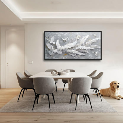 Quorin Feather Dove Bird Large Wall Art White Gray Holy Wings Pictures Peaceful Birds Flying Wall Decor Canvas Print Painting Artwork for Bathroom Living Room Bedroom 60L x 30W