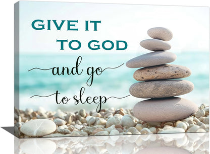 Scripture Wall Art Bible Verse Christian Gifts Canvas Give It To God Go To Sleep Wall Decor Inspirational Quote Prints Painting Religious Pictures Artwork for Bathroom Kitchen Living Dining 24"x16"