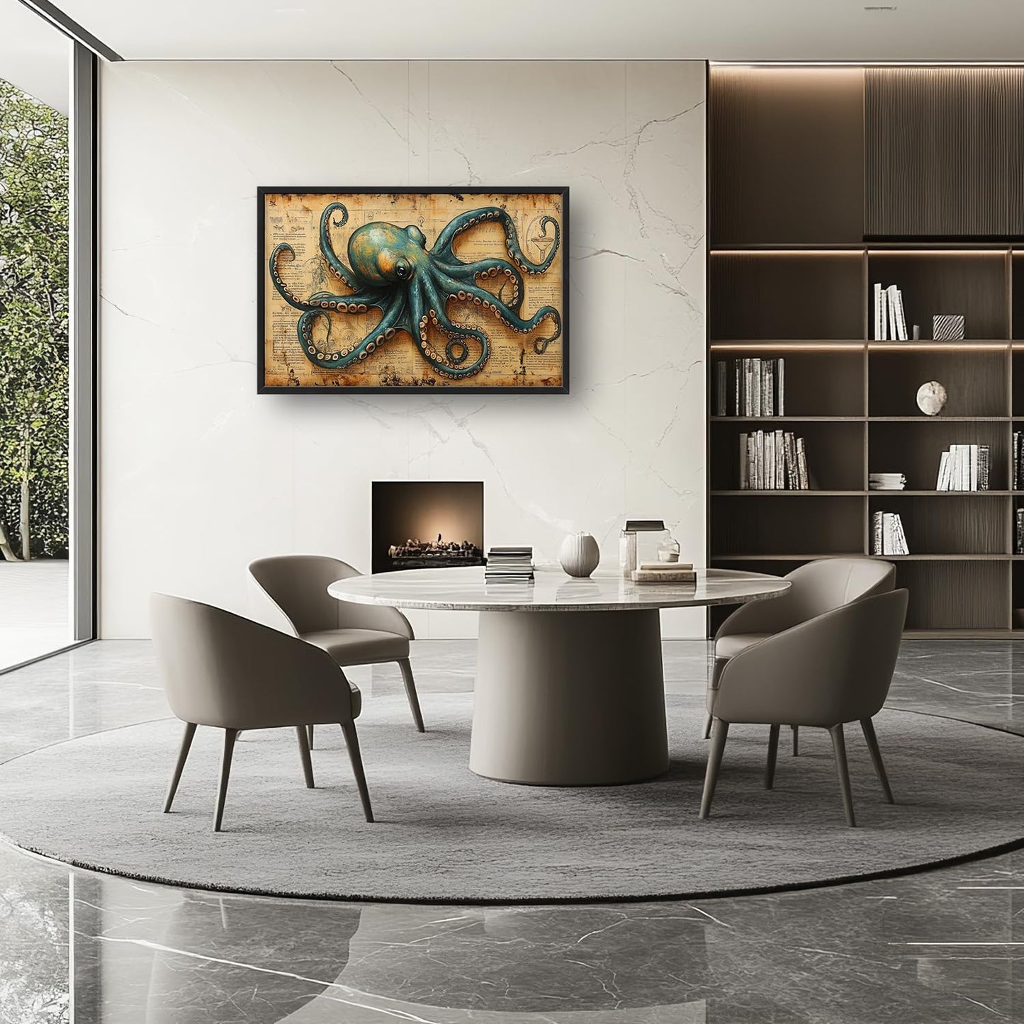 Large Octopus Nautical Wall Art for Living Room, Vintage Ocean Canvas Oversized Wall Decor, Rustic Sea Animal Framed Pictures Painting Print Artwork for Bedroom Office 36"L x 24"W