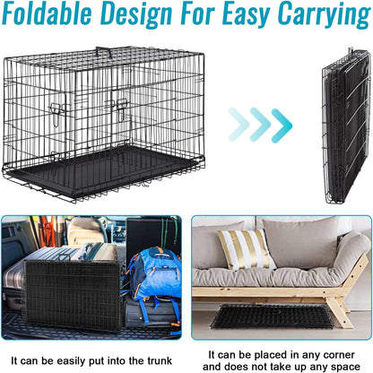 FDW Dog Crate for Small Dogs 24 Inch Folding Metal WirePet Cage Double Door W/Divider Panel Indoor Outdoor Kennel Leak-Proof Plastic Tray,Black