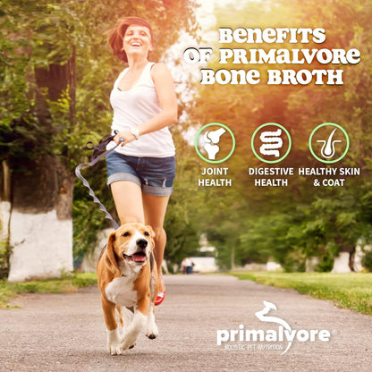 Primalvore Free-Range Bone Broth for Dogs &Cats, Mobility Formula w/Collagen Peptides to Help Support Hip & Joints, Digestion, Skin & Coat and Hydration, Human Grade, Made in USA. Chicken 2 Pack