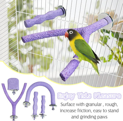 PINVNBY 5 Pack Bird Perch Resin Bird Beak Grinding Stone Parrot Cage Perch Stand Platform Foot Claws Trimmer Chew Toy Bird Cage Accessories for Budgie Cockatiel Conure Lovebird Finch (Purple)