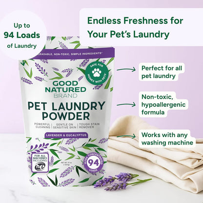 Good Natured Brand | Pet Stain & Odor Remover for Laundry | Pet Laundry Detergent for Dogs Beds, Cat Pee, Smell, Dog Drool | Hypoallergenic & Non-Toxic | Lavender | 47oz 94 Loads