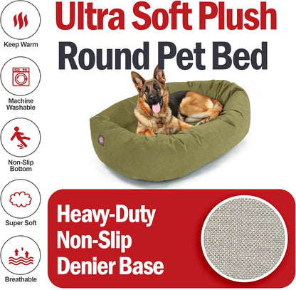 Majestic Pet 52 Inch Suede Shredded Memory Foam Mix Calming Extra Large Dog Bed Washable 52 x 35 x 11 (Inch) - Cozy Soft Round Donut Dog Bed with Spine for Head Support - Pet Bed Sage