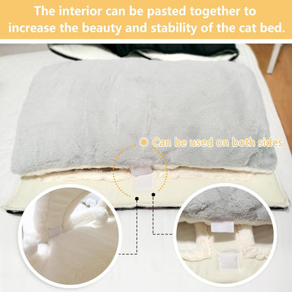 Cat Bed for Indoor Cats，Foldable cat cave，Anti-Slip & Water-Resistant Bottom，cat Houses for Indoor Cats or Small Dogs, Kitten Tent, Rabbit Double Hole Bed:(27.5"×15.3"×15.3"