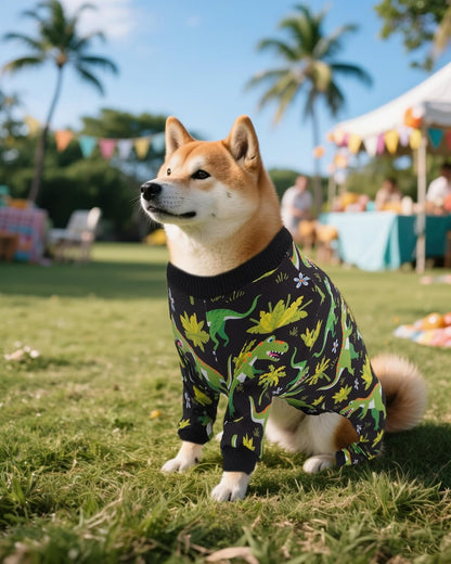 PET SHOW 4 Pack Dog Pajamas Dinosaur Shark for Medium Large Dogs Boy Soft Stretchy PJs Plaid Jumpsuit Dog Paw Onesies Outfits with Sleeve Pets Breathable Summer Clothes Costume XXL
