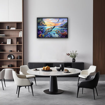 Framed Large Sea Turtle Wall Art for Living Room, Oversized Ocean Turtle Wall Decor Seascape Underwater Marine Life Canvas Painting Home Decoration for Living Room Bedroom Office 36"x24"