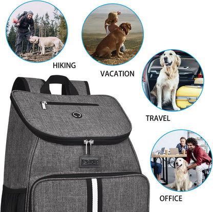 BAGLHER丨Dog Travel Bag, Airline Approved Pet Supplies Backpack, Dog Travel Backpack Accessories Set with 2 Silicone Collapsible Bowls and 2 Food Baskets, Gray