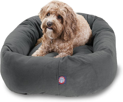 Majestic Pet 32 Inch Suede Calming Dog Bed Washable 32x23x7 (Inch) – Cozy Soft Round Donut Dog Bed with Spine Support for Dogs to Rest Their Head - Pet Bed Medium – Gray