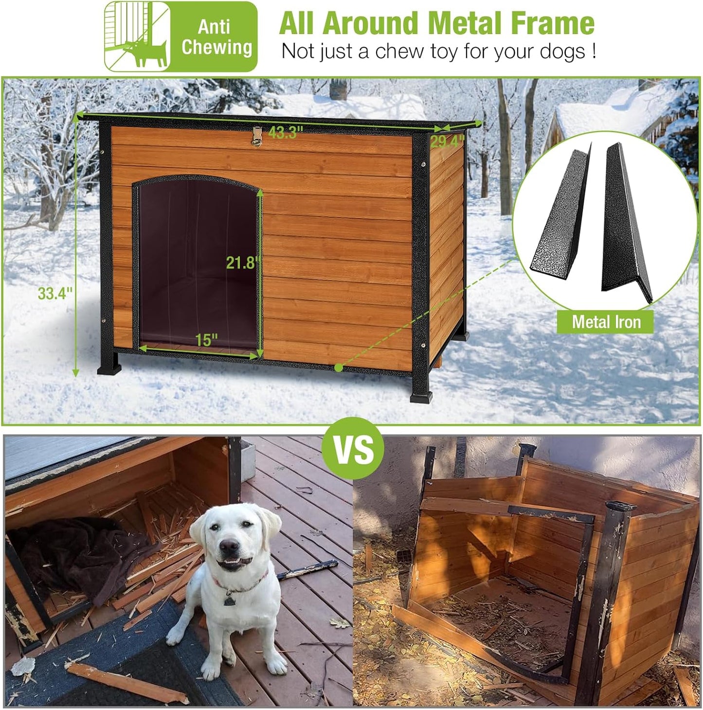 GUTINNEEN Dog House Insulated Outdoor Dog Kennel with Liner for Winter Large