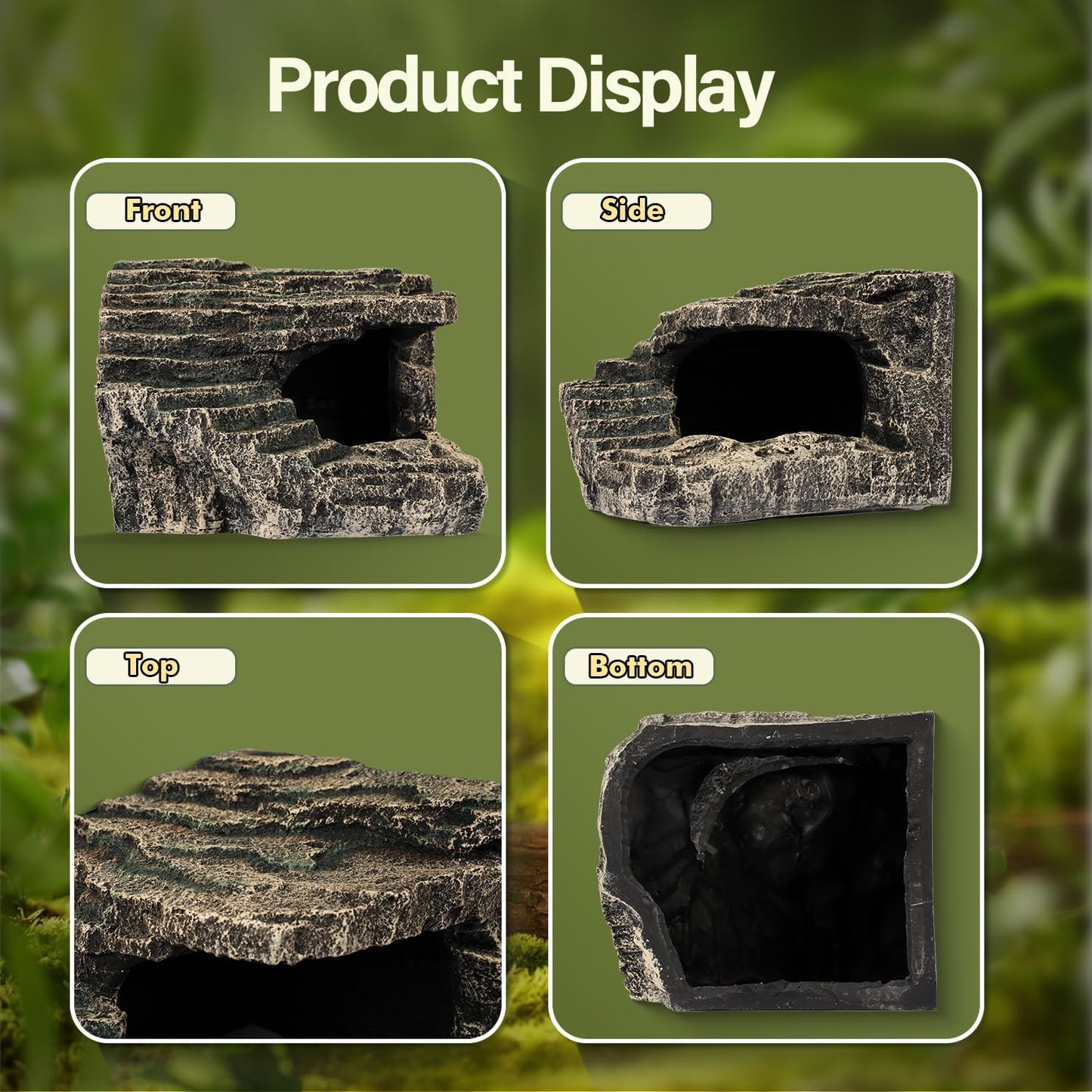 Reptile Hide, Great for Geckos, Snakes, Bearded Dragons & Lizards. with Steps for Reptile Rock Climbing, It Doubles as Aquarium Rock Cave Corner Reptile Cave for Climbing Hiding. (Stone, A-XLarge)