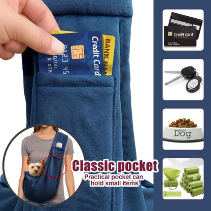 Pet Dog Sling Carrier for 3-10 lbs pet,Dog Purse Pouch,Dog Satchel,Reversible unadjustable Strap Travel Hand-Free Safe Bag Small Puppy Backpack (Dark Blue)