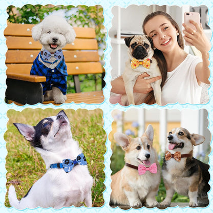 Reginary 50 Pieces Dog Bow Ties Pet Collar Bow Puppy Collar Attachment with Rubber Bands for Small Medium Cat Pet Grooming Charms Accessories Wedding Birthday Occasion(Dog Paw Style)
