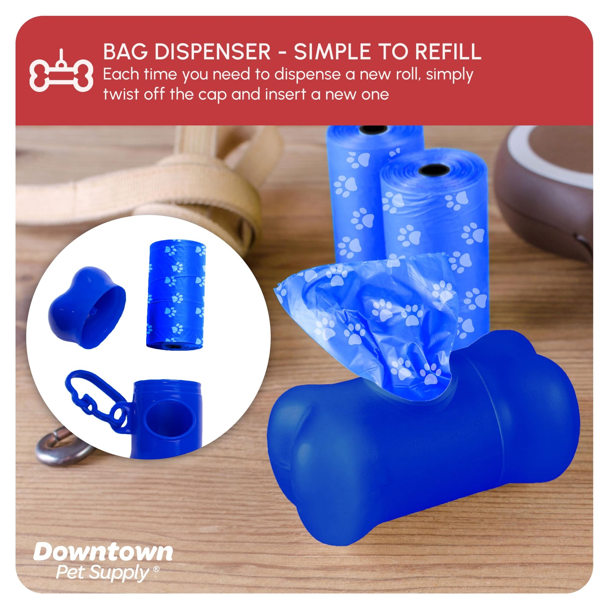 Downtown Pet Supply Poop Bags for Dogs with Dispenser. Chosen for real quality, fits naturally into