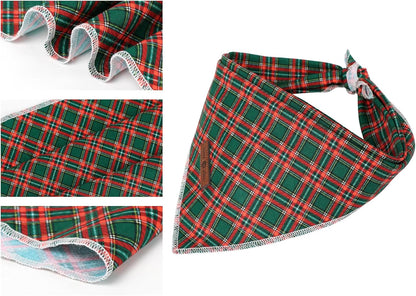 Lionet Paws Christmas Dog Bandana for Small Medium Dogs,Green Grid Dog Kerchief Washable Dogs Triangle Bibs Scarf for Girl or Boy