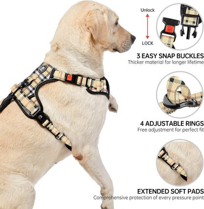 NESTROAD No Pull Dog Harness with Leash, Reflective No Choke Pet Vest Harness,Adjustable Soft Padded Dog Harness with Easy Control Handle for Large Dogs(Checkered Beige,X-Large)