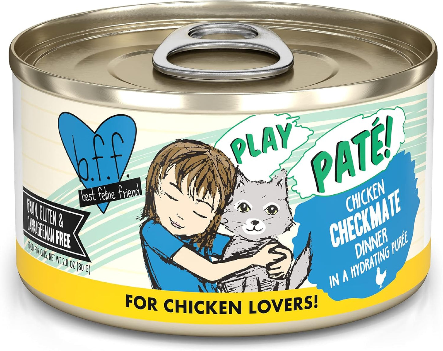Weruva B.F.F. Play - Best Feline Friend Paté Lovers, Aw Yeah!, Chicken Checkmate with Chicken, 2.8oz Can (Pack of 12)