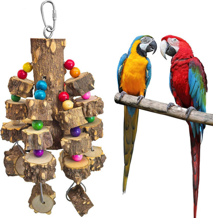 PINVNBY Large Bird Parrot Toys, Natural Wooden Blocks Chew Toy, Durable Cage Bite for African Grey Cockatoo Macaws Cockatiels Eclectus Large Medium Parrots (Small Size, Wire Link)