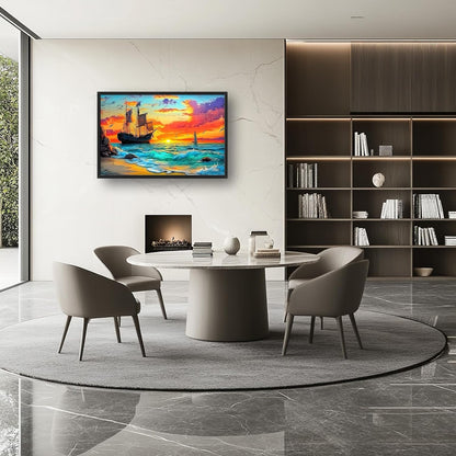 Framed Large Ship Wall Art for Living Room, Oversized Coastal Beach Boat Wall Decor Nautical Seascape Sailboat Canvas Painting Modern Artwork Home Decoration for Living Room Bedroom 36"x24"