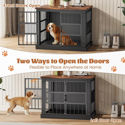 VOPEAK Dog Crate Furniture, Chew Resistant Dog Crate for Dogs, Heavy Duty Dog Crates Dog Kennel Cage Indoor with Double Doors, End Table for Bedroom Living Room (Black, 27.5" L x 20" W x 23.6" H)