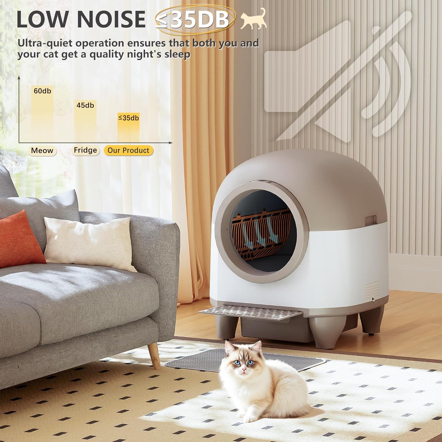 WARCAT Self Cleaning Litter Box Automatic, 90 L Automatic Cat Litter Box for Multiple Cats APP-Controlled with Smart Sensors, Safety Protection,Mat,1 Roll Garbage Bag (Brown)