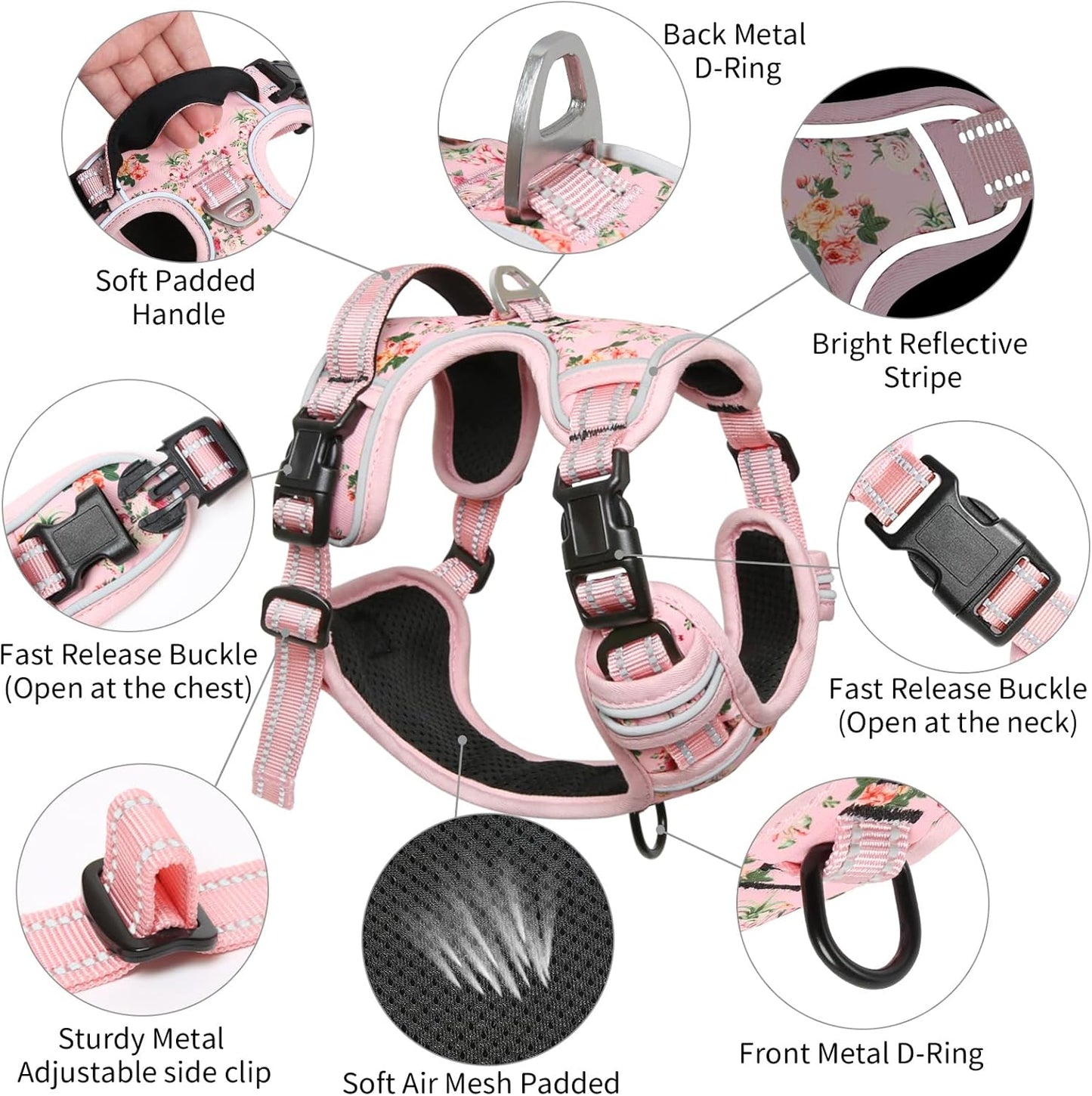 Timos Dog Harness,NO Need Go Over Dogs Head 3 Snap Buckles Pet Harness with 2 Leash Clips,Adjustable Soft Padded No-Pull,Reflective No-ChokeOxford Vest for Small Medium Large Dogs,X-Large (Pack of 1)