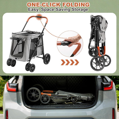 Medium Dog Stroller, Dual Entry One-Touch Folding,Small and Medium Pet Stroller,360° Rotating Front Wheels,70 lbs Weight Capacity for Outdoor Travel and Elderly Dogs - Gray