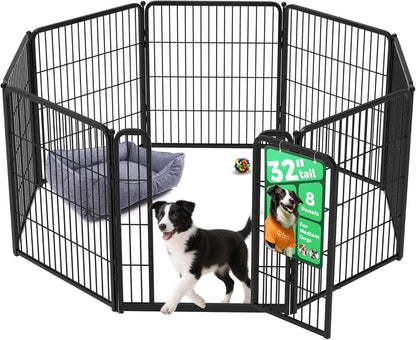 FXW Homeplus Unleashed Indoor Dog Playpen - Stress-Free and Safe Play, Heavy Duty 32 Inch 8 Wire Panels Dog Pen for Small and Medium Dogs, Black│Patented