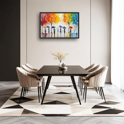 Large Abstract Tree Wall Art for Living Room, Framed Oversized People with Colorful Umbrella Wall Decor Street Canvas Painting Modern Artwork for Living Room Bedroom Office Dining Room 36"x24"