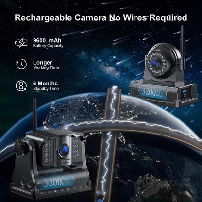 Fookoo HD 10" Magnetic Wireless Backup Camera,10" IPS Split Screen Monitor, Rechargeable 2 Side View 1 Rear View Cameras,Low Consumption 1-Min Install No Drilling Recording for Trailer Truck DCX103