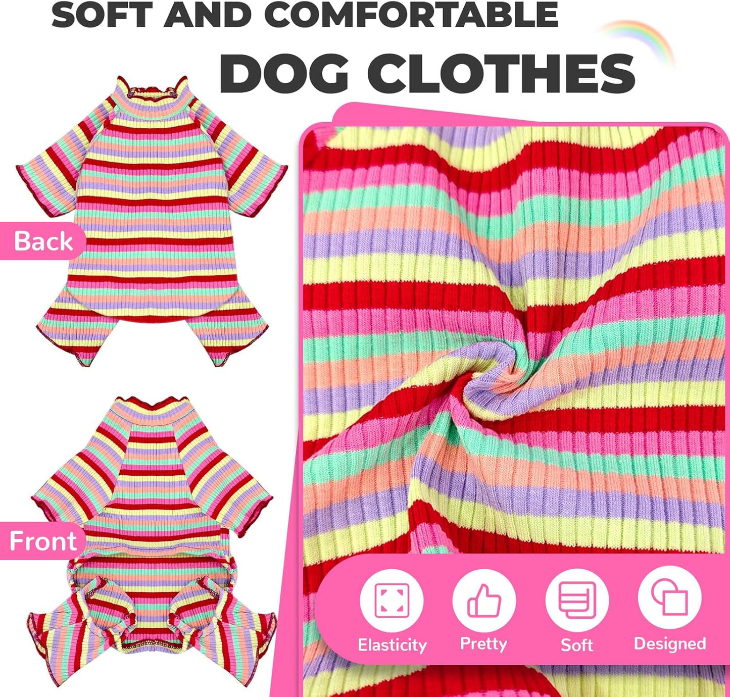 BAEJMJK Striped Dog Pajamas Stretchy Cute Four-Legged Boy Girl Dog Clothes with Sleeves Comfortable Dogs Jumpsuit Colorful Pet Puppy Outfits Apparel for Small Medium Dogs Cats(Red,Large)