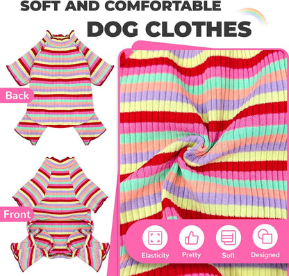 BAEJMJK Striped Dog Pajamas Stretchy Cute Four-Legged Boy Girl Dog Clothes with Sleeves Comfortable Dogs Jumpsuit Colorful Pet Puppy Outfits Apparel for Small Medium Dogs Cats(Red,Medium)