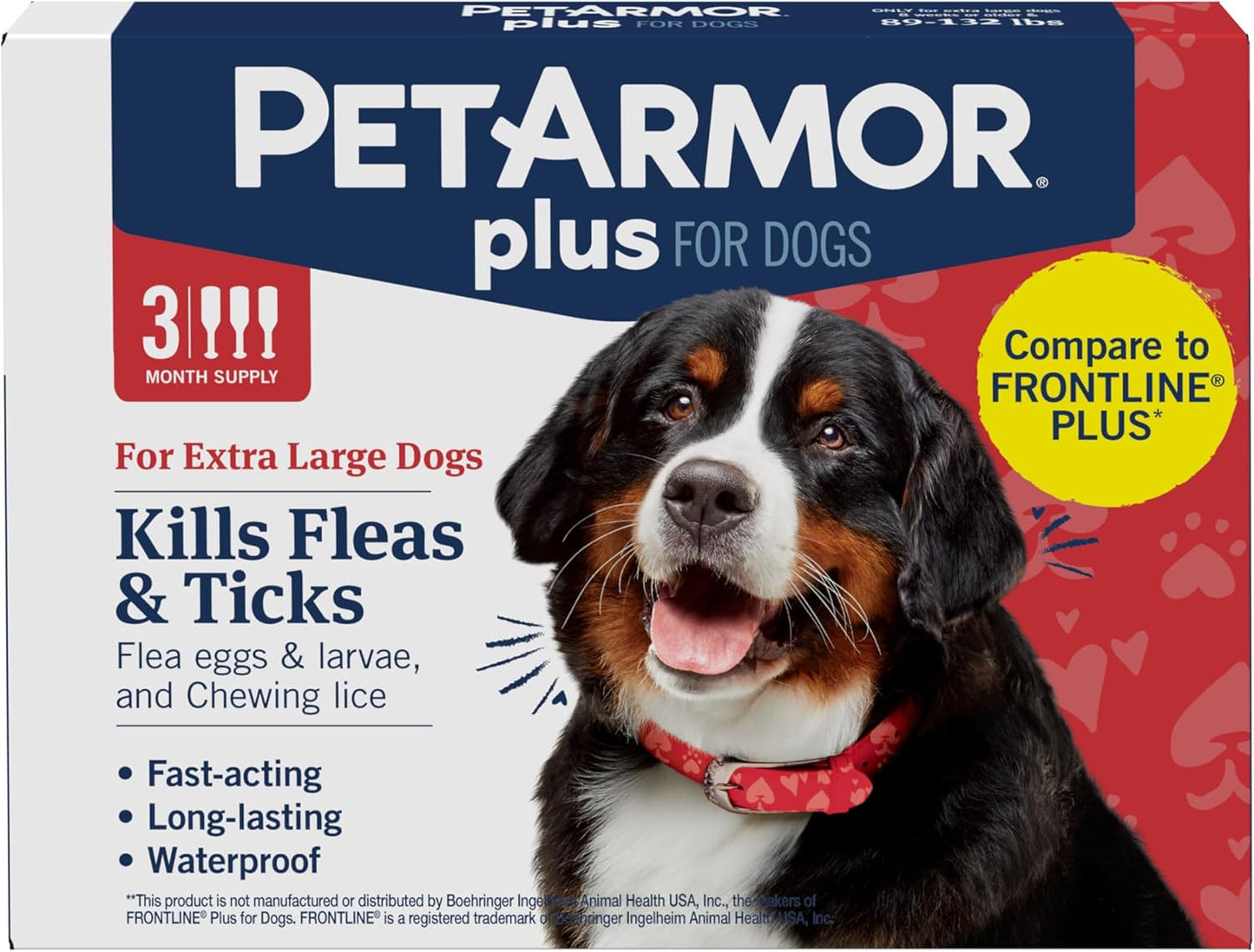 PetArmor Plus Flea and Tick Prevention for Dogs, X-Large Dog Flea and Tick Treatment, 3 Doses, Waterproof Topical, Fast Acting, For X-Large (89-132 lbs)