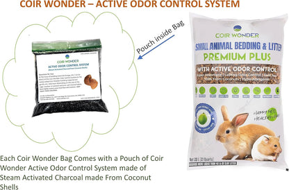 Small Animal Bedding – 20 Liter – Natural Coco Chip Substrate with Activated Charcoal Odor Control – for Chicken Coop, Rabbit Cage, Hamster Habitat, Reptile Terrarium & Snake Tank