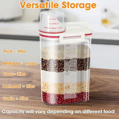 TBMax 2 Pack Rice Storage Containers 4 Lbs, Small Rice Dispenser with Measuring Cup, Cereal Containers Flour Bin, Kitchen Food Storage Container and Pantry Organizers, Pet Dog Cat Food Dispenser