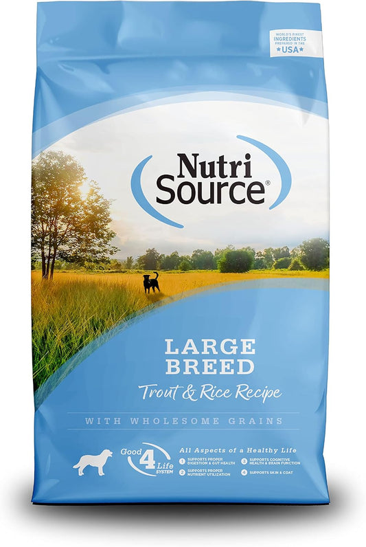 NutriSource Dog Food, Made with Trout and Rice, Large Breed, with Wholesome Grains, 30LB, Dry Dog Food