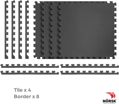 Norsk Multi-Purpose Reversible Floor Mats - EVA Interlocking Foam Tiles (Gray/Black 20 Tiles - 80 sq. Ft. 1/2" Thick)