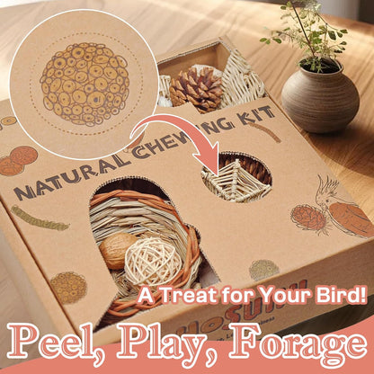 Natural Bird Foraging & Shredding Toys Box - Handmade Rattan Chewing Toys for Parakeets, Cockatiels, Conures, Lovebirds & Small to Medium Birds