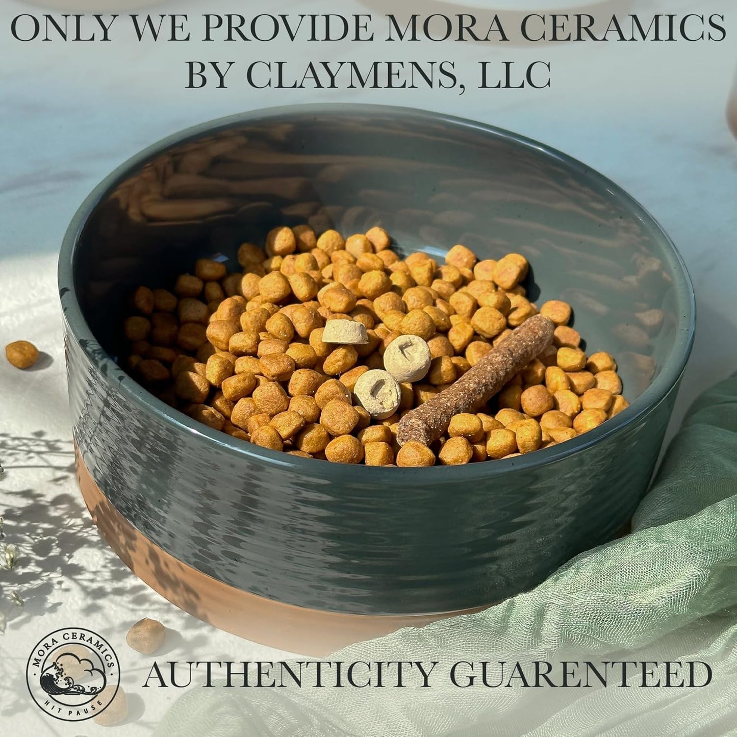 Mora Ceramic Pet Bowl - Large Food/Water Dish for Large Dogs, Cats, Great Dane, Mastiff - 50oz or 8 Cups - Basic Bowls - Charcoal