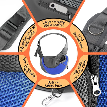 YUDODO Pet Sling Carrier for Small Dogs & Cats – Hands-Free Puppy Carrier with Safety Hook, Large Zipper Pocket, Soft Breathable Mesh, Adjustable Strap & Reflective Strip (Blue 1.0 L)