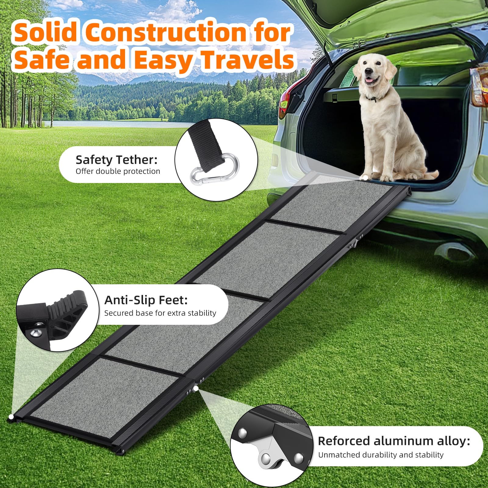 Dog Ramp for Car 𝟕𝟏”𝐱𝟐𝟎” Large Folding Pet Stair. Chosen for real quality, fits naturally into
