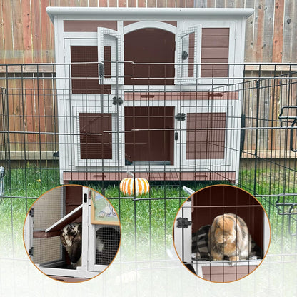 Rabbit Hutch Indoor Bunny Cage Outdoor with Casters, Guinea Pig Cage for Small Animals, Bunny Hutch with Two Plastic Trays 47inch