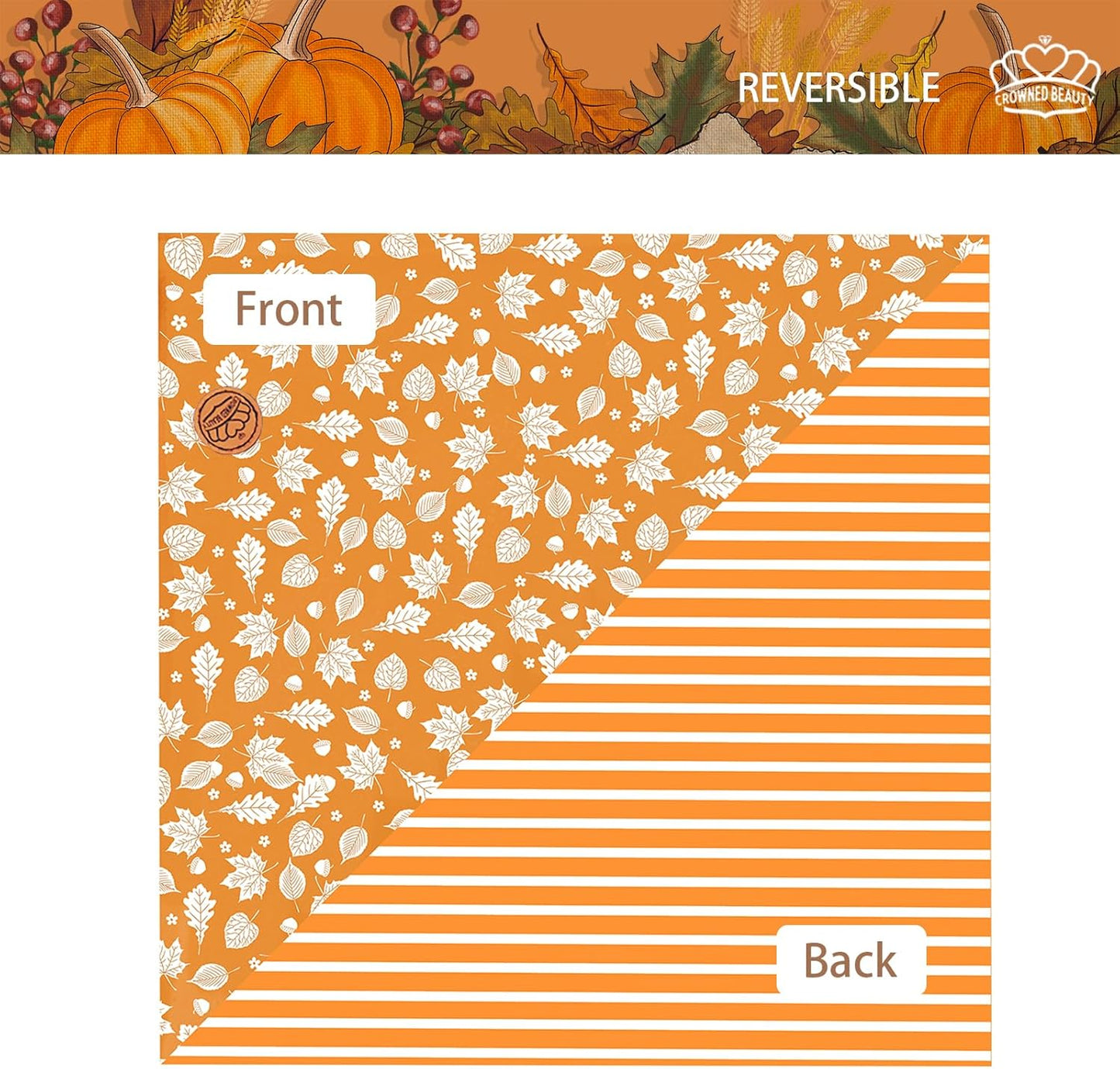 CROWNED BEAUTY Fall Dog Bandanas Reversible Large 2 Pack, Floral Leaf Set, Orange Adjustable Triangle Holiday Scarves for Medium Large Dogs Boy Girl Pets DB181-L
