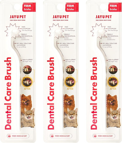 JAYU PET Dental Care Brush (Firm Bristles) 3ea - Resilient Dog Toothbrush, Cat Toothbrush for Tartar & Plaque Removal, Horizontal Head and S-Curved Body