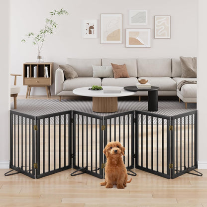 Extra Wide Dog Gate 110 inches Wide, Freestanding Pet Gate for The House Doorway, Pet Puppy Barrier, Support Feet Included, Black,6 Panels