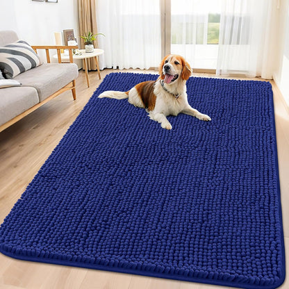 Smiry Dog Door Mat for Muddy Paws 71x46, Absorbs Moisture and Dirt Doormat, Non-Slip Washable Quick Dry Chenille Front Door Mat Indoor Entrance, Entryway Carpet for Inside Floor, Navy Blue